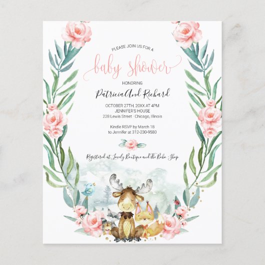 Adorable Woodland Baby Dusche Budget Einladungen (Vorderseite)