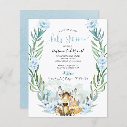 Adorable Woodland Baby Dusche Budget Einladungen (Vorne/Hinten)