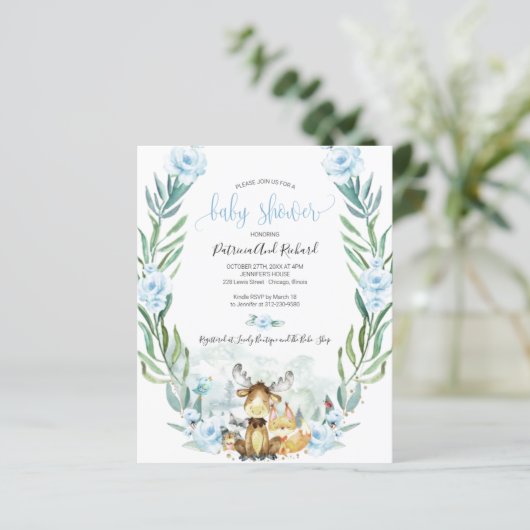 Adorable Woodland Baby Dusche Budget Einladungen (Stehend Vorderseite)