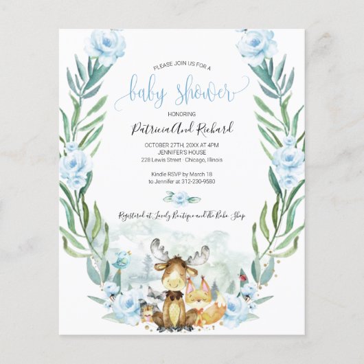 Adorable Woodland Baby Dusche Budget Einladungen (Vorderseite)