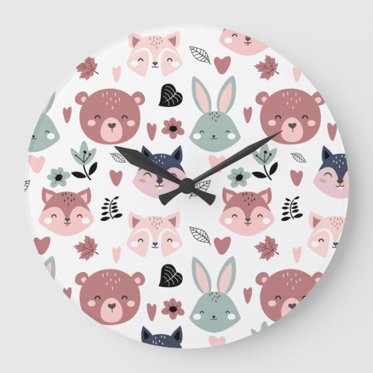 Adorable Woodland Creatures With Hearts Große Wanduhr (Vorderseite)