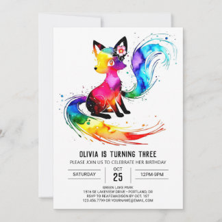 Adorable Woodland Fox Digital Girl zum Geburtstag Einladung
