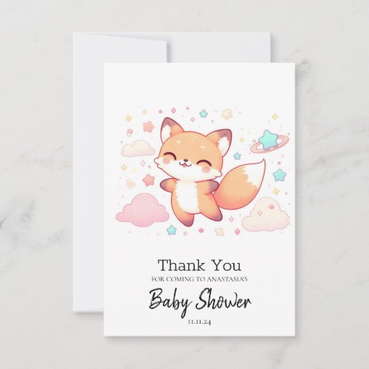 Adorable Woodland Fox Kinderdusche Dankeskarte (Vorderseite)