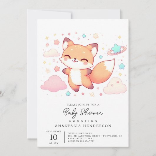 Adorable Woodland Fox Kinderdusche Einladung (Vorderseite)