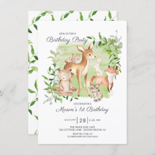 Adorable Woodland Friends Boys 1. Geburtstag Einladung
