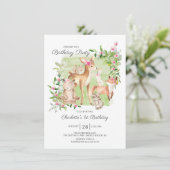 Adorable Woodland Friends Girls 1. Geburtstag Einladung (Stehend Vorderseite)