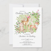 Adorable Woodland Friends Girls 1. Geburtstag Einladung (Vorderseite)