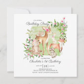 Adorable Woodland Friends Girls 1. Geburtstag Einladung (Vorderseite)