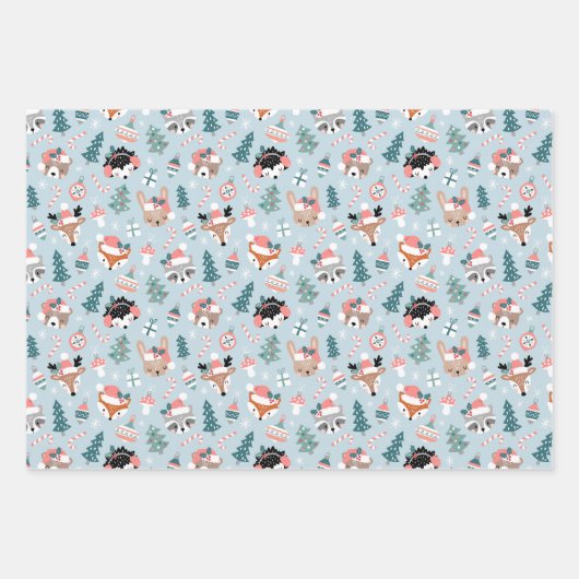 Adorable Woodland Weihnachtstiermuster Geschenkpapier Set (Vorderseite 2)