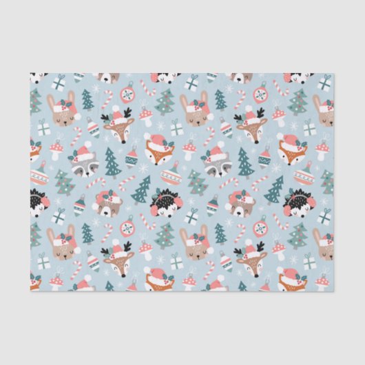 Adorable Woodland Weihnachtstiermuster Seidenpapier (Vorderseite)