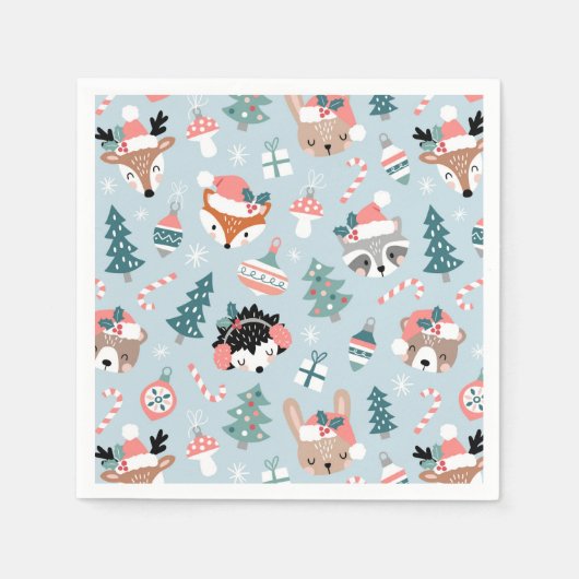 Adorable Woodland Weihnachtstiermuster Serviette (Vorderseite)