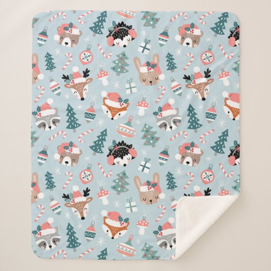 Adorable Woodland Weihnachtstiermuster Sherpadecke (Vorderseite)