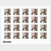 Adorable Wool Snowman mit Hat & Scarf Design Quadratischer Aufkleber (Blatt)