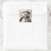Adorable Wool Snowman mit Hat & Scarf Design Quadratischer Aufkleber (Tasche)