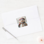 Adorable Wool Snowman mit Hat & Scarf Design Quadratischer Aufkleber (Umschlag)