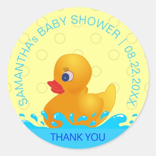 Adorable Yellow Blue Rubber Ducky Babydusche Runder Aufkleber (Vorderseite)