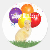 Adorable Yellow Duckling Happy Birthday Balloons Runder Aufkleber (Vorderseite)
