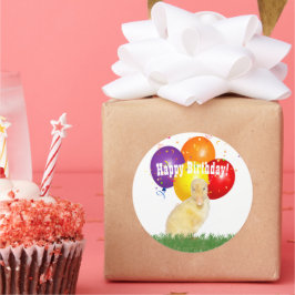 Adorable Yellow Duckling Happy Birthday Balloons Runder Aufkleber