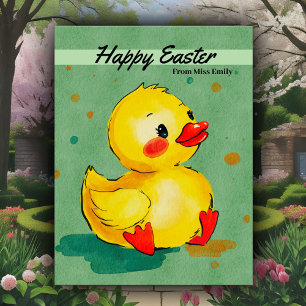 Adorable Yellow Duckling Oster Sweet Watercolor Feiertagspostkarte