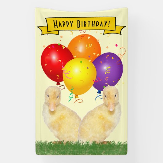 Adorable Yellow Ducklings Happy Birthday Balloons Banner (Vertikal)