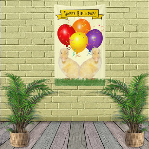 Adorable Yellow Ducklings Happy Birthday Balloons Banner