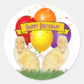 Adorable Yellow Ducklings Happy Birthday Balloons Runder Aufkleber (Vorderseite)