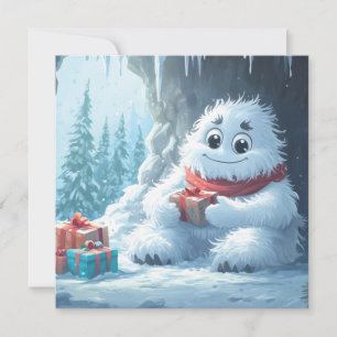 Adorable Yeti mit Weihnachtsgeschenken in einer Hö Feiertagskarte