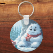Adorable Yeti mit Weihnachtsgeschenken in einer Hö Schlüsselanhänger (Vorderseite)