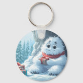 Adorable Yeti mit Weihnachtsgeschenken in einer Hö Schlüsselanhänger (Rückseite)