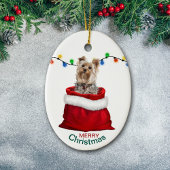 Adorable Yorkie Dog in Holiday Gift Bag Keramik Ornament