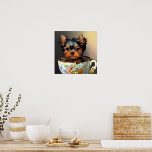 Adorable Yorkie in einem digitalen Teacup-Bild Poster (Küche)