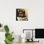 Adorable Yorkie in einem digitalen Teacup-Bild Poster (Heimbüro)
