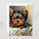 Adorable Yorkie in einem Teacup Postkarte (Vorne/Hinten)