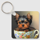 Adorable Yorkie in einem Teacup Schlüsselanhänger (Vorderseite)