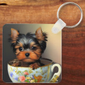 Adorable Yorkie in einem Teacup Schlüsselanhänger (Rückseite)