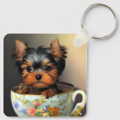 Adorable Yorkie in einem Teacup Schlüsselanhänger (Rückseite)