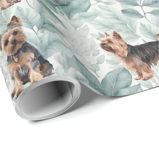 Adorable Yorkie Terrier botanische Darstellung Geschenkpapier (Rolleneckpunkt)