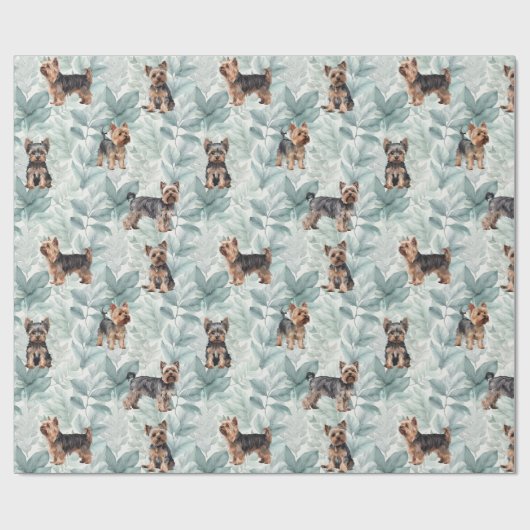 Adorable Yorkie Terrier botanische Darstellung Geschenkpapier (Flach)