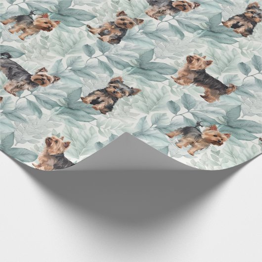 Adorable Yorkie Terrier botanische Darstellung Geschenkpapier (Ecke)
