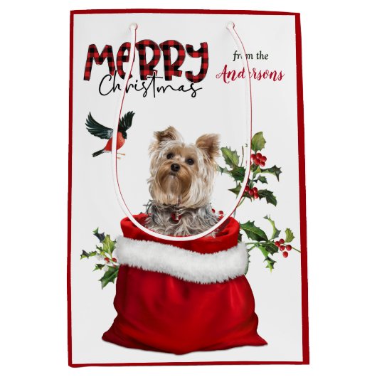 Adorable Yorkshire Terrier Dog Weihnachten Mittlere Geschenktüte (Vorderseite)
