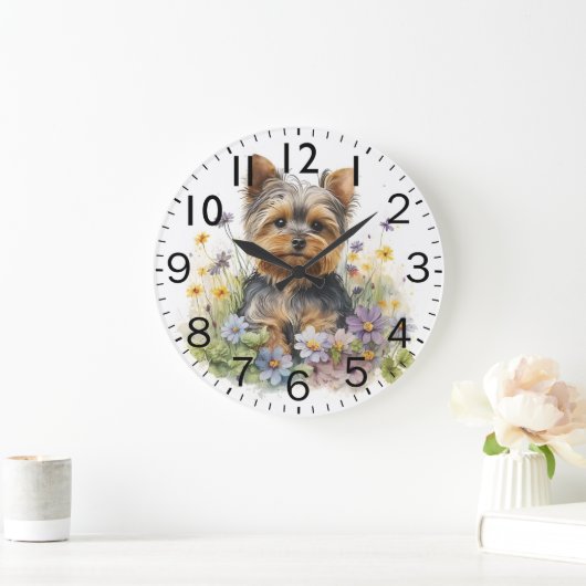 Adorable Yorkshire Terrier Puppy Dog Große Wanduhr (Zuhause)
