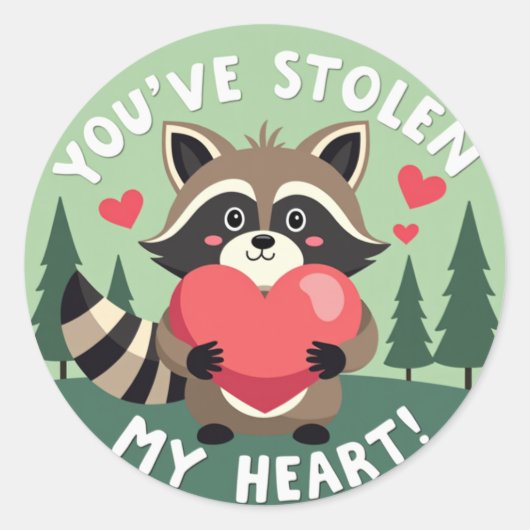 Adorable 'You ve gestohlen My Heart!' Raccoon Vale Runder Aufkleber (Vorderseite)