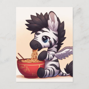 Adorable Zebra Angel Eating Ramen Postkarte