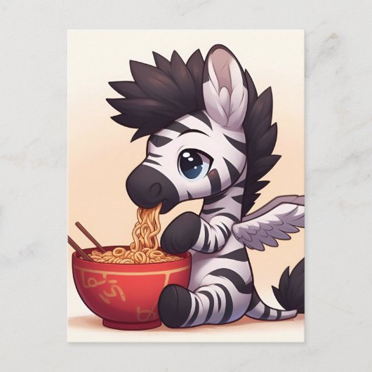 Adorable Zebra Angel Eating Ramen Postkarte (Vorderseite)