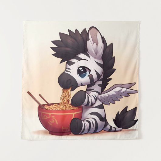 Adorable Zebra Angel Eating Ramen Tapestry Wandteppich (Vorderseite)