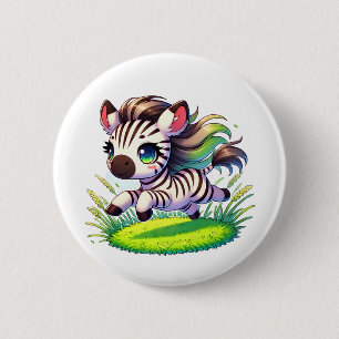 Adorable Zebra, die durch ein Feld führt Button