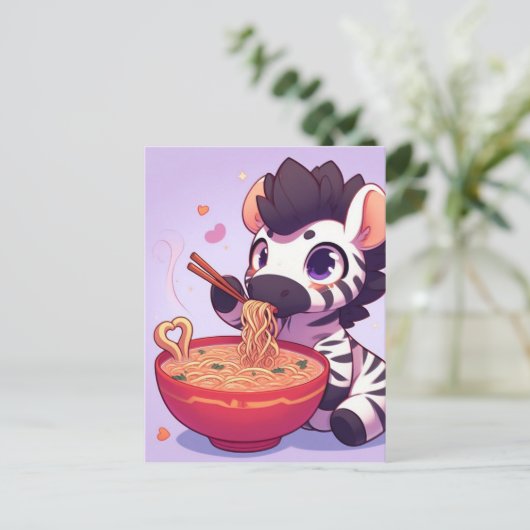Adorable Zebra Eating Ramen Postkarte (Stehend Vorderseite)