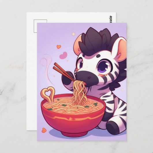 Adorable Zebra Eating Ramen Postkarte (Vorne/Hinten)