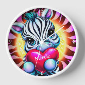 Adorable Zebra Holding Herz Uhr (Vorderseite)
