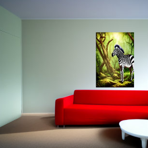 Adorable Zebra im Wald AI Art Poster
